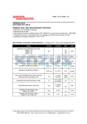 1N5807 datasheet - HERMETIC AXIAL / MELF HIGH EFFICIENTCY RECTIFIER