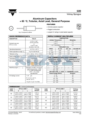 53D212G035GJ6 datasheet - Aluminum Capacitors  85 `C, Tubular, Axial Lead, General Purpose