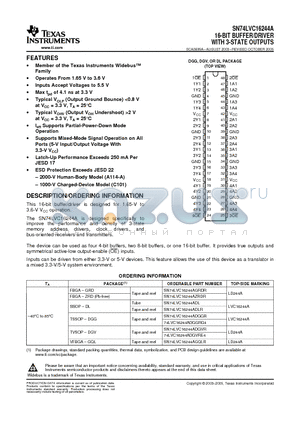 74LVC16244ADGGRG4 datasheet - 16-BIT BUFFER/DRIVER WITH 3-STATE OUTPUTS