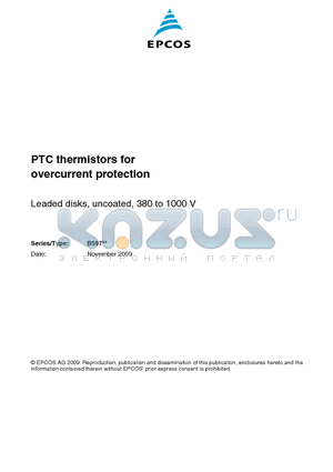 B59770B0120A070 datasheet - PTC thermistors for overcurrent protection