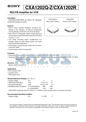 CXA1202R datasheet - REC/PB Amplifier for VCR