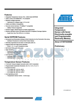 AT30TSE002B-MAH-B datasheet - Integrated Temperature Sensor with Serial Electrically-erasable and Programmable Read-only Memory