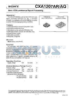 CXA1207AQ datasheet - 8 mm VCR LUMINANCE SIGNAL PROCESSING