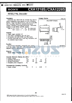 CXA1218S datasheet - NTSC/PAL Decoder