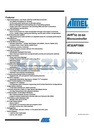 AT32AP7000 datasheet - AVR32 32-bit Microcontroller