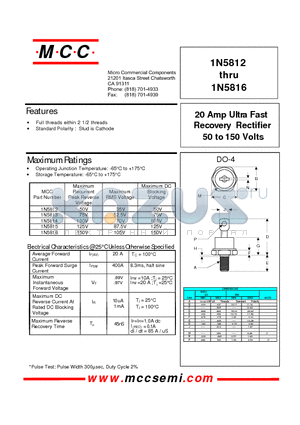 1N5814 datasheet - 20 Amp Ultra Fast Recovery Rectifier 50 to 150 Volts