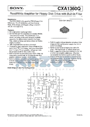 CXA1360Q datasheet - READ/WRITE AMPLIFIER FOR FLOPPY DISK DRIVE WITH BUILT-IN FILTER