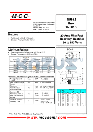 1N5816 datasheet - 20 Amp Ultra Fast Recovery Rectifier 50 to 150 Volts