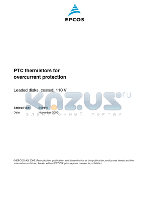 B59850C0160A070 datasheet - PTC thermistors for overcurrent protection