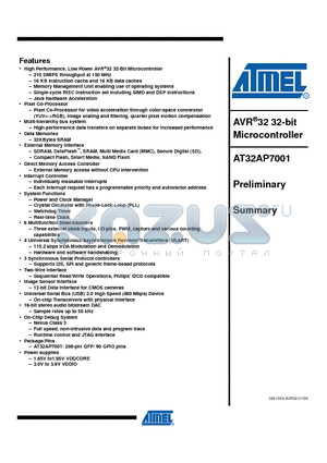 AT32AP7001_08 datasheet - AVR32 32-bit Microcontroller