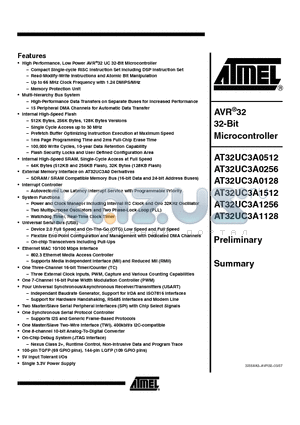 AT32UC3A0128-ALUT datasheet - AVR32 32-Bit Microcontroller