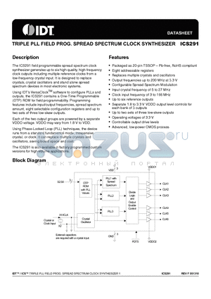 291G-XXLF datasheet - TRIPLE PLL FIELD PROG. SPREAD SPECTRUM CLOCK SYNTHESIZER