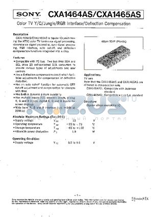 CXA1464AS datasheet - Color TV Y/C/Jungle/RGB Interface/Deflection Compensation