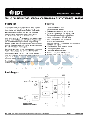 291GI-XXLF datasheet - TRIPLE PLL FIELD PROG. SPREAD SPECTRUM CLOCK SYNTHESIZER