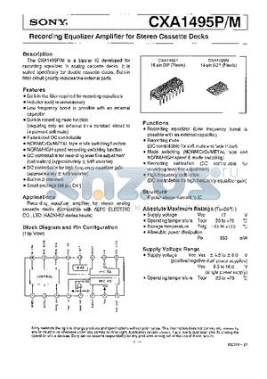 CXA1495M datasheet - RECORDING EQUALIZER AMPLIFIER FOR STEREO CASSETTE DECKS