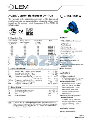 DHR200C5 datasheet - AC/DC Current transducer