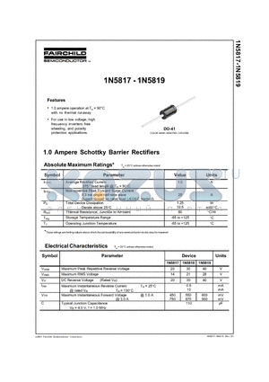 1N5817 datasheet - 1.0 Ampere Schottky Barrier Rectifiers
