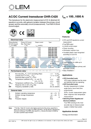 DHR400C420 datasheet - AC/DC Current transducer