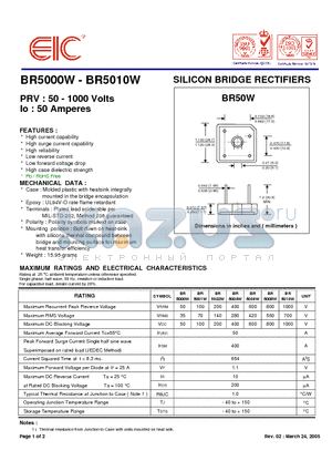 BR5004W datasheet - SILICON BRIDGE RECTIFIERS