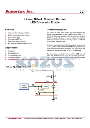 CL7SG-G datasheet - Linear, 100mA, Constant Current LED Driver with Enable
