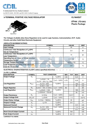 CL7805D2T datasheet - 3-TERMINAL POSITIVE VOLTAGE REGULATOR