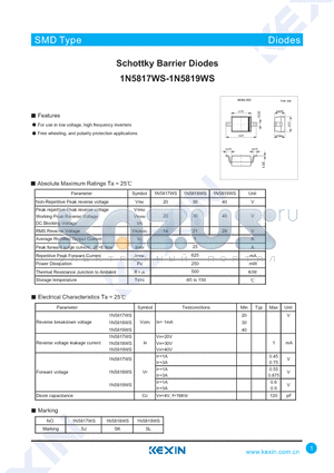 1N5817WS datasheet - Schottky Barrier Diodes