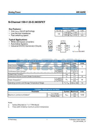AM1400NE datasheet - N-Channel 150-V (D-S) MOSFET