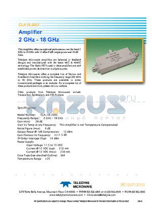 CLA-18-2003 datasheet - Amplifier 2 GHz - 18 GHz