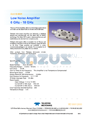 CLA-18-6005 datasheet - Low Noise Amplifier 6 GHz - 18 GHz