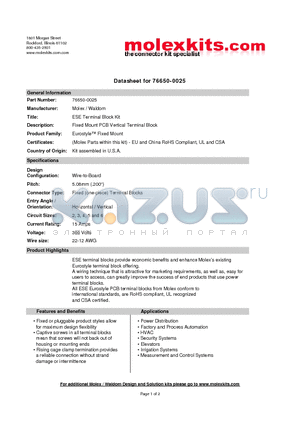 39544-3002 datasheet - Fixed Mount PCB Vertical Terminal Block