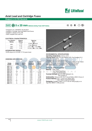 0233001P datasheet - 5 x 20 mm Medium-Acting Fuse