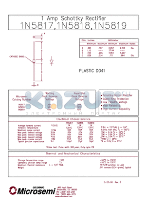 1N5818 datasheet - 1 Amp Schottky Rectifier