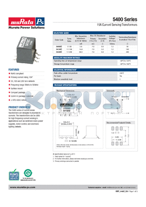 54050C datasheet - 15A Current Sensing Transformers