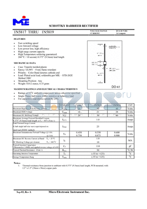 1N5818 datasheet - SCHOTTKY BARRIEER RECTIFIER