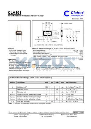 CLA101 datasheet - Four Channel Phototransistor Array