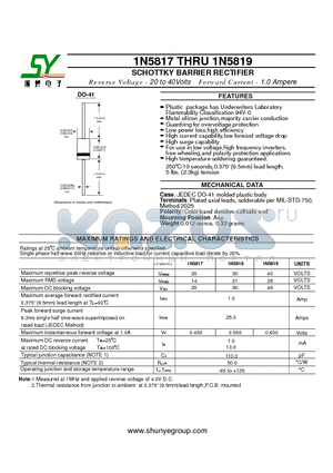 1N5818 datasheet - SCHOTTKY BARRIER RECTIFIER