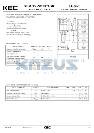 B5A60 datasheet - SCHOTTKY BARRIER TYPE DIODE  (SWITCHING TYPE POWER SUPPLY, CONVERTER & CHOPPER)