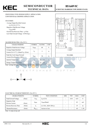 B5A60VIC datasheet - SCHOTTKY BARRIER TYPE DIODE STACK (SWITCHING TYPE POWER SUPPLY, CONVERTER & CHOPPER)