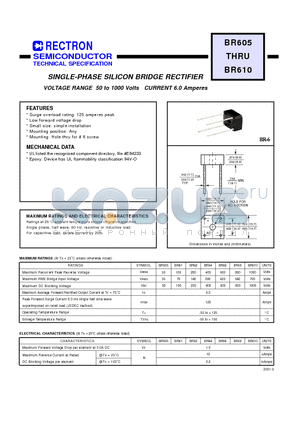 BR605 datasheet - SINGLE-PHASE SILICON BRIDGE RECTIFIER