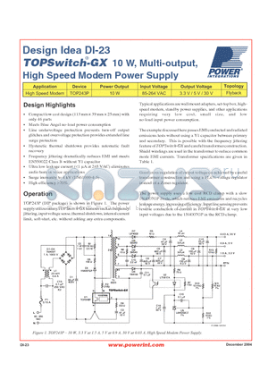 DI-23 datasheet - 10 W, Multi-output, High Speed Modem Power Supply