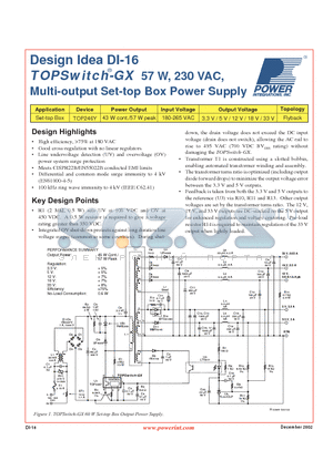 DI-16 datasheet - 57 W, 230 VAC, Multi-output Set-top Box Power Supply