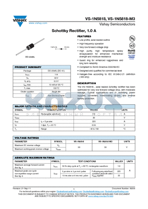 1N5818 datasheet - Schottky Rectifier, 1.0 A