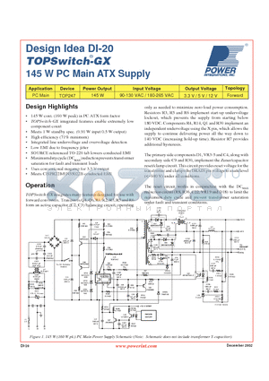 DI-20 datasheet - 145 W PC Main ATX Supply