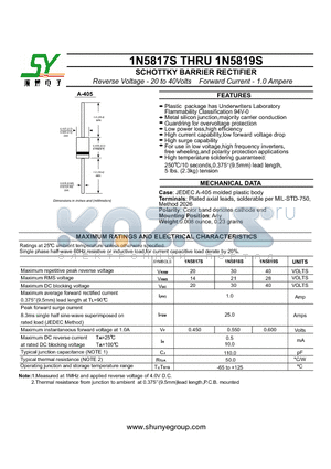 1N5818S datasheet - SCHOTTKY BARRIER RECTIFIER