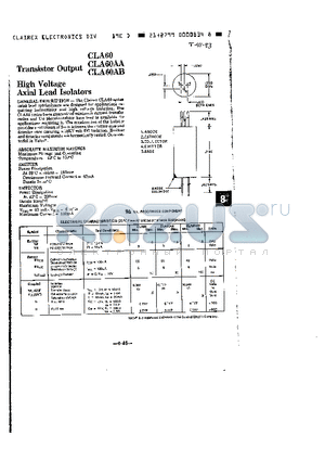 CLA60 datasheet - High Voltage AXIAL LEAD ISOLATORS