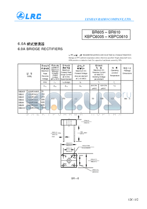 BR61 datasheet - 6.0A BRIDGE RECTIFIERS