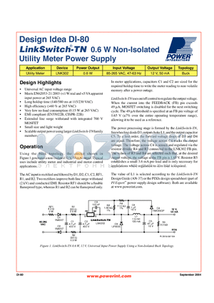 DI-80 datasheet - 0.6 W Non-Isolated Utility Meter Power Supply