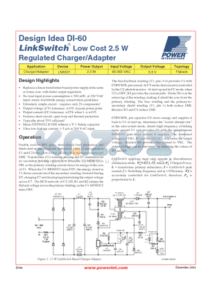 DI-60 datasheet - Low Cost 2.5 W Regulated Charger/Adapter