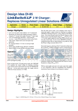 DI-85 datasheet - 2 W Charger: Replaces Unregulated Linear Solutions