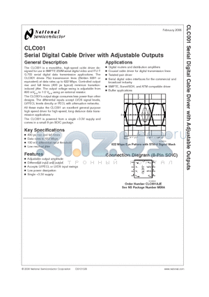CLC001 datasheet - Serial Digital Cable Driver with Adjustable Outputs